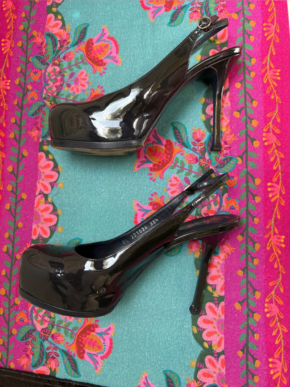 YSL Tribtoo Black Patent Platform Slingback Pumps 38.5 - Picture 7 of 15